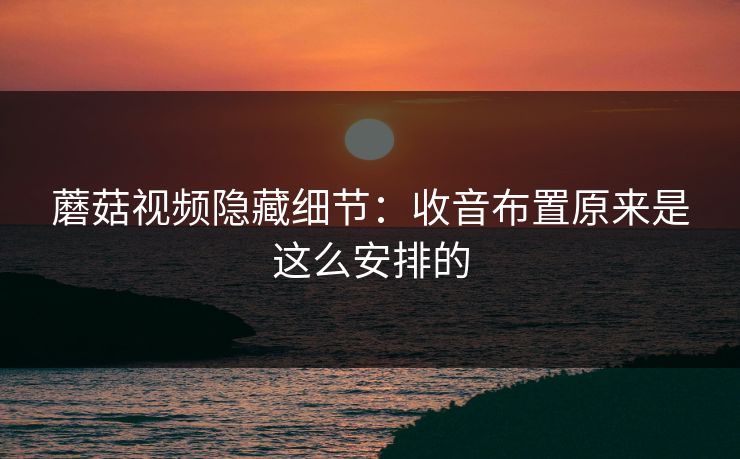 蘑菇视频隐藏细节：收音布置原来是这么安排的