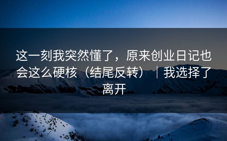 这一刻我突然懂了,原来创业日记也会这么硬核(结尾反转)|我选择了离开 这一刻我突然懂了,原来创业日记也会这么硬核(结尾反转)|我选择了离开